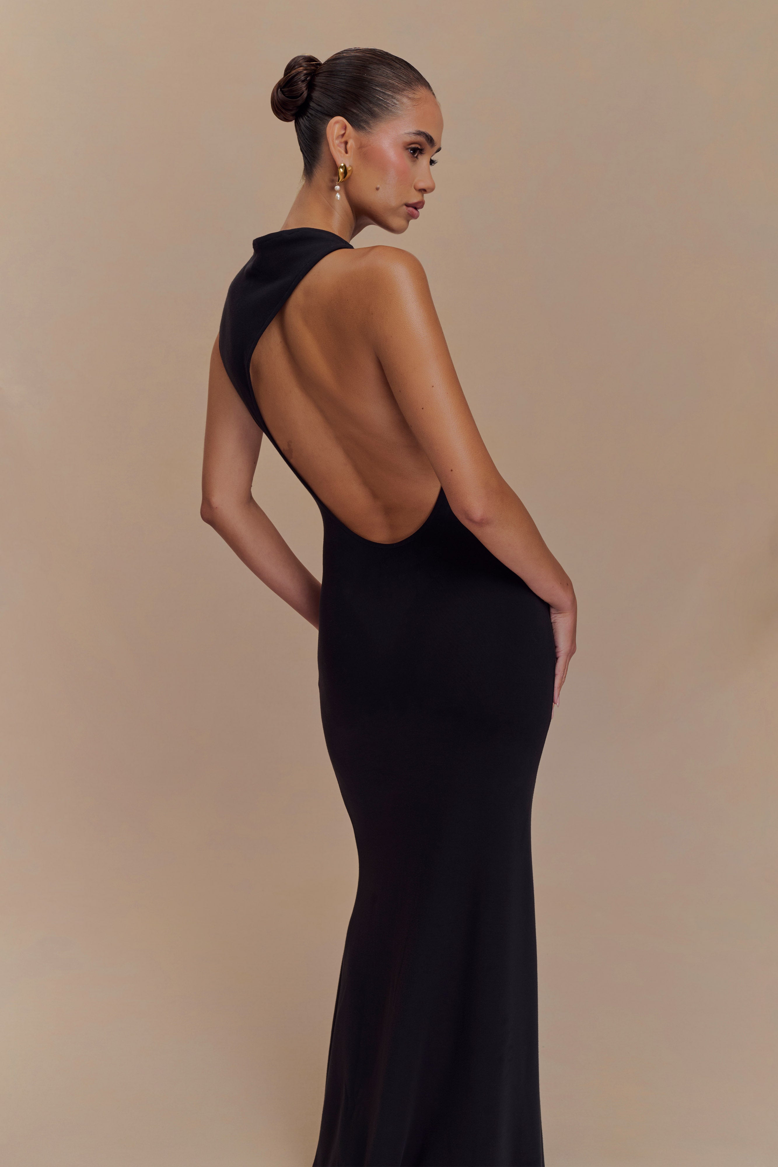 Katerina Scuba Jersey Cut Out Maxi Dress - Black