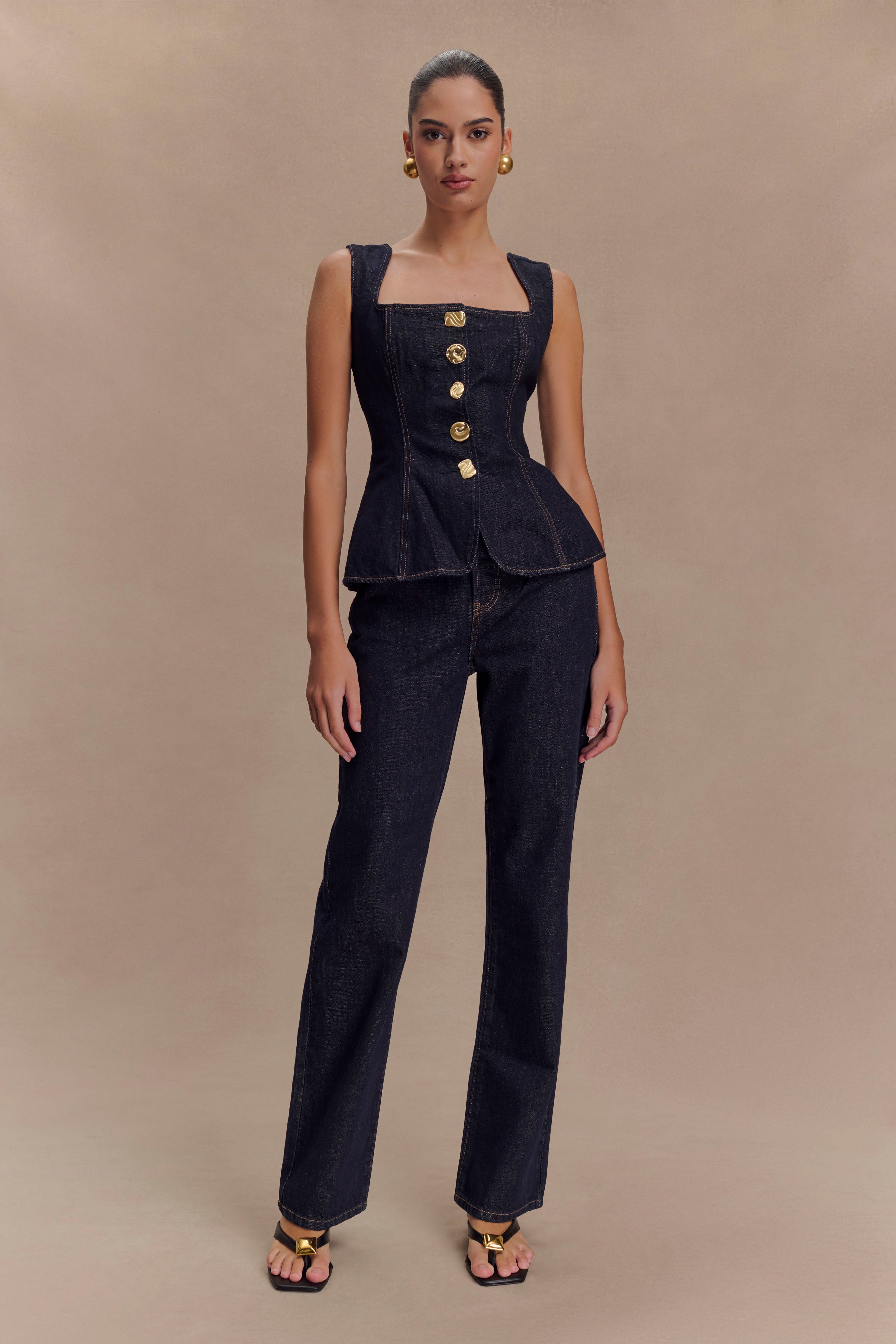 Janine High Waisted Straight Leg Jeans - Washed Indigo Blue
