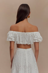 Autumn Off Shoulder Bubble Top - White