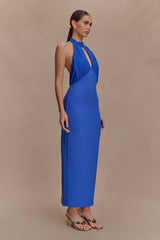 Mierah Halter Midi Dress With Hardware - Cobalt Blue