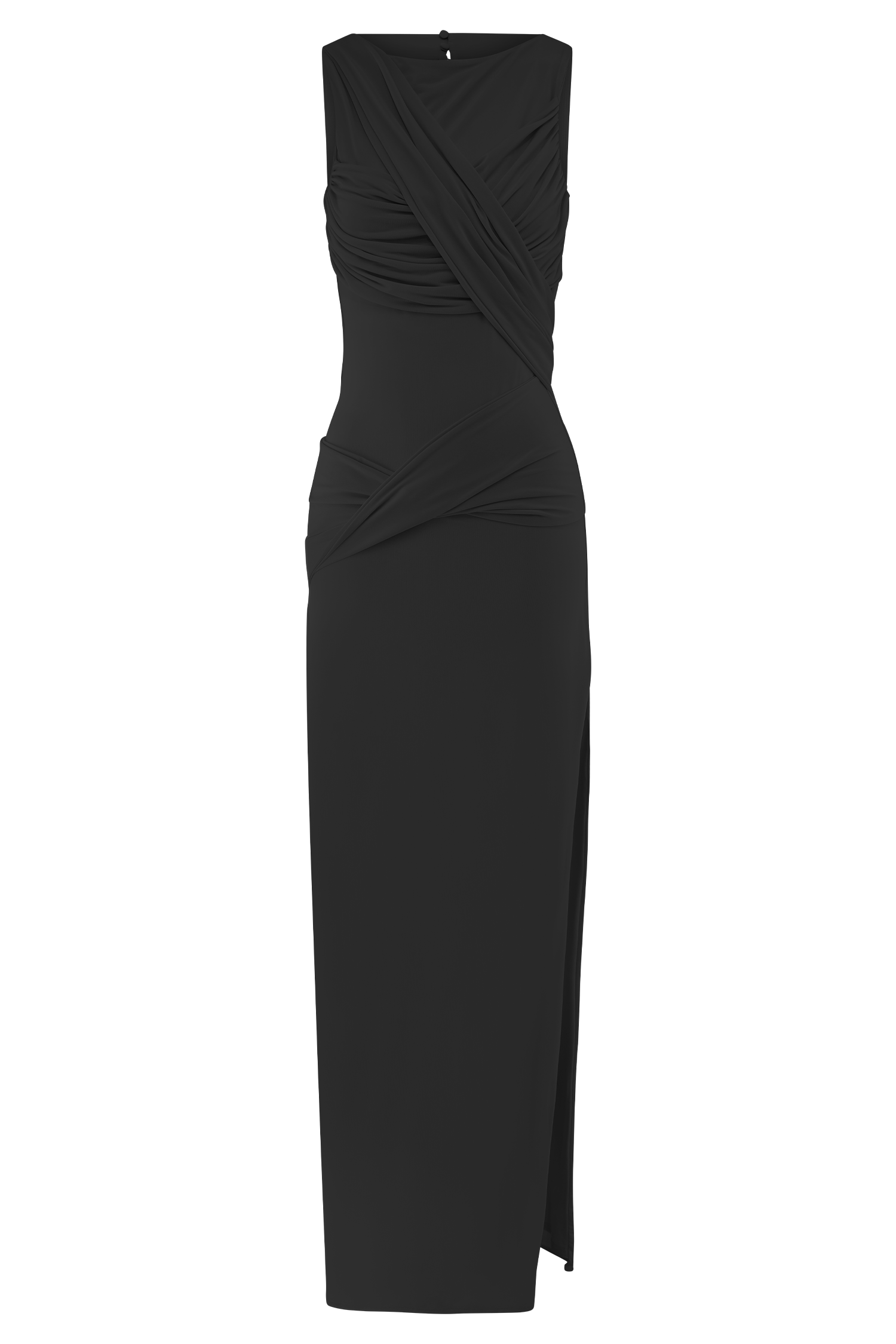 Henley Slinky Drape Maxi Dress - Black